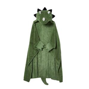 Pillowfort Plush Dinosaur 3D Hooded Blanket W/ Faux Fur Green Size 40"x 50"